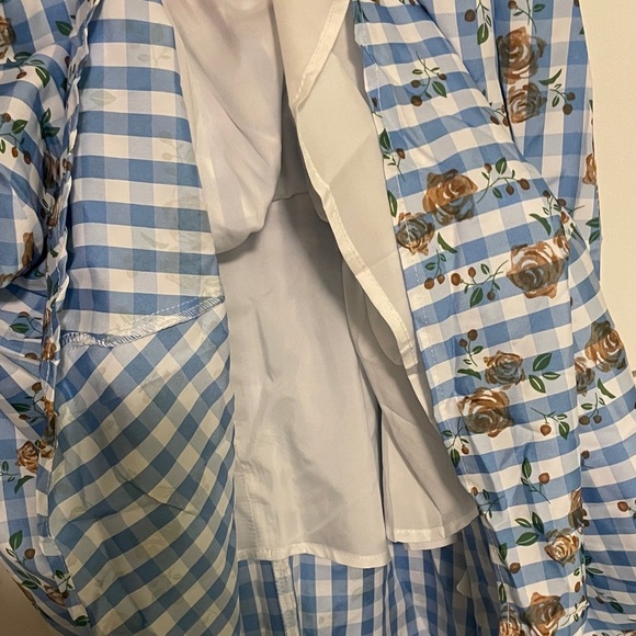 Chic Blue Checkered Floral Midi Dress - Picture 3 of 5